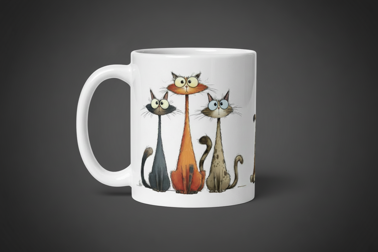 White Mug With a Funny Cat Print
