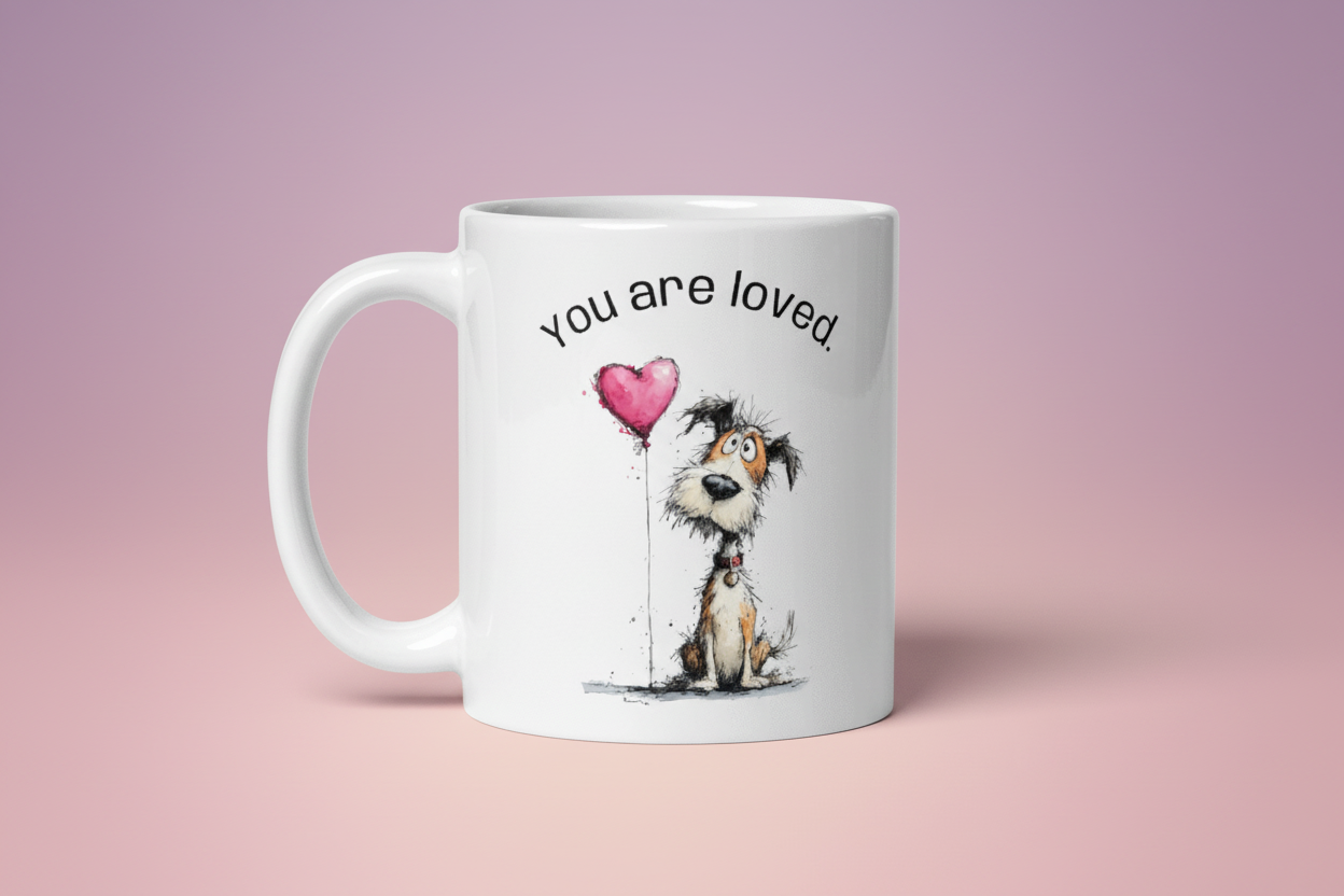 White Mug with Adorable Dog Print
