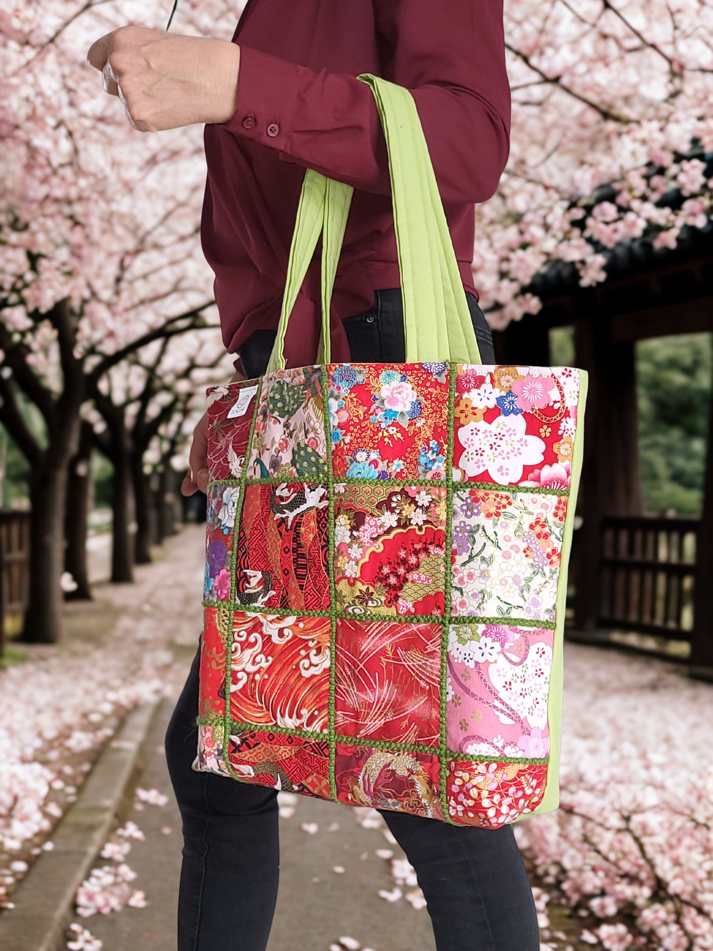 Tote Bag with Japanese Patchwork Design