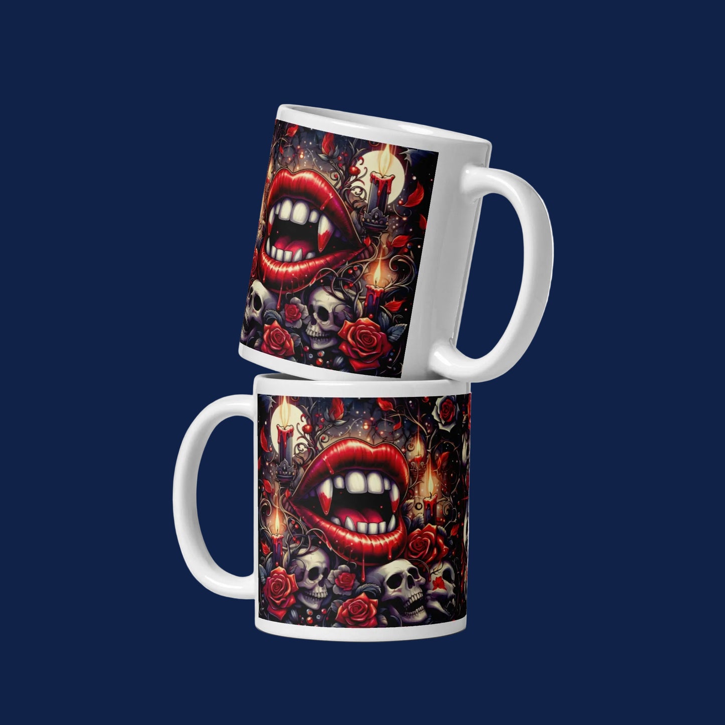 White Mug with Vampire Inspired Print