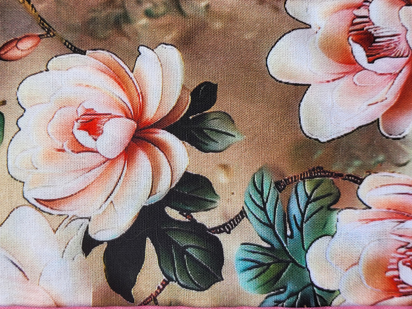 Tote Bag with Outside  Pockets  and Rose Pattern