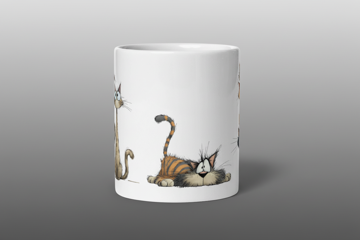 White Mug With a Funny Cat Print