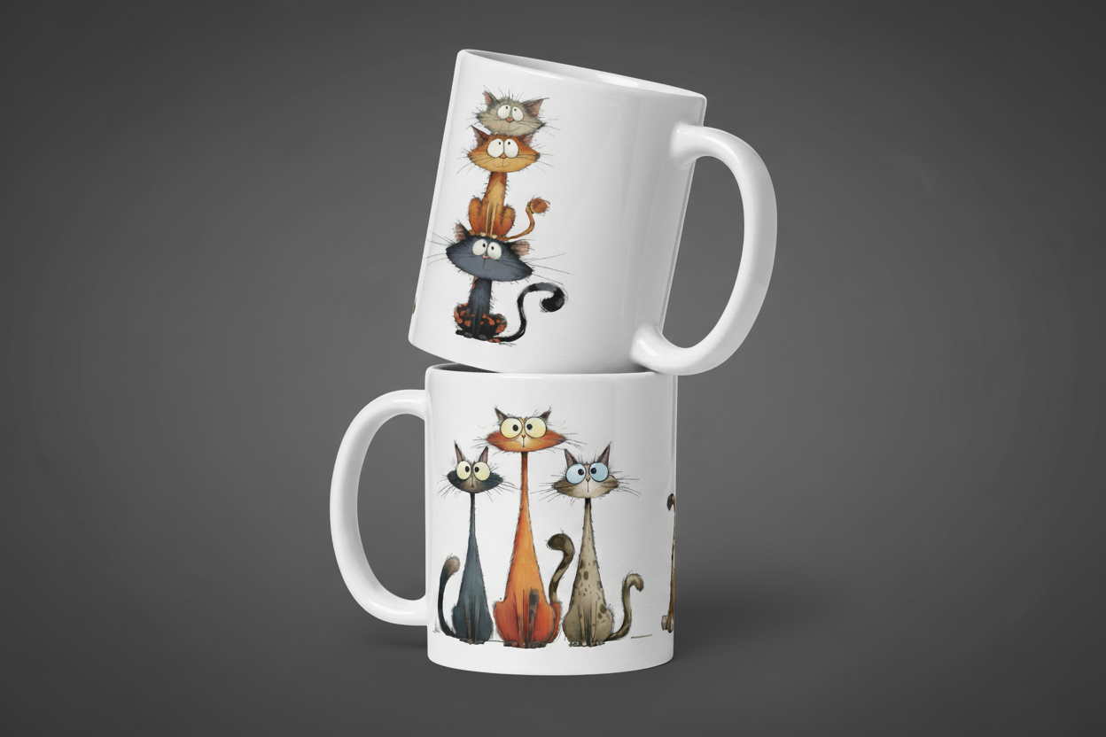 White Mug With a Funny Cat Print