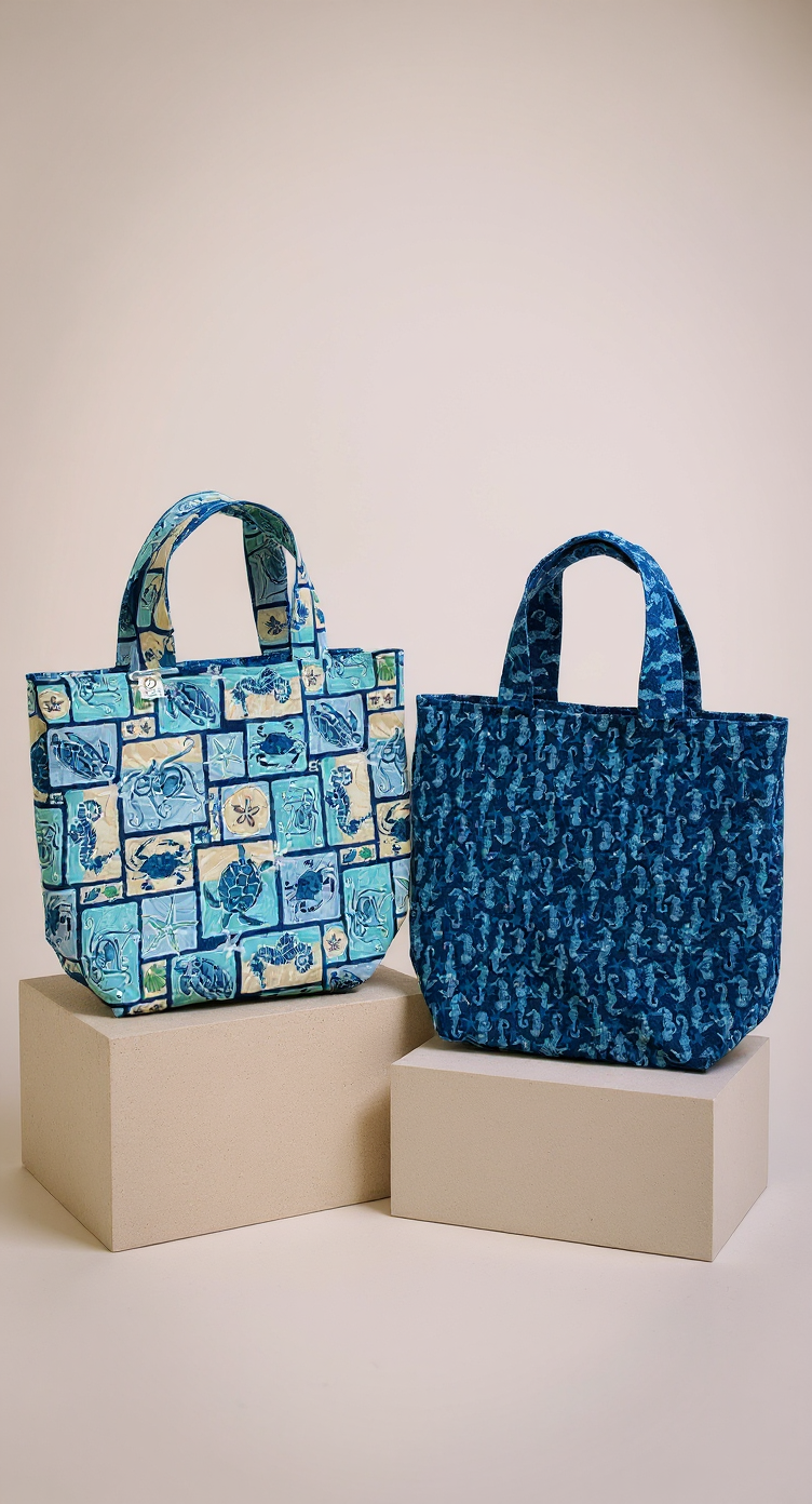 Reversible Tote Bag with an Ocean Inspired Pattern