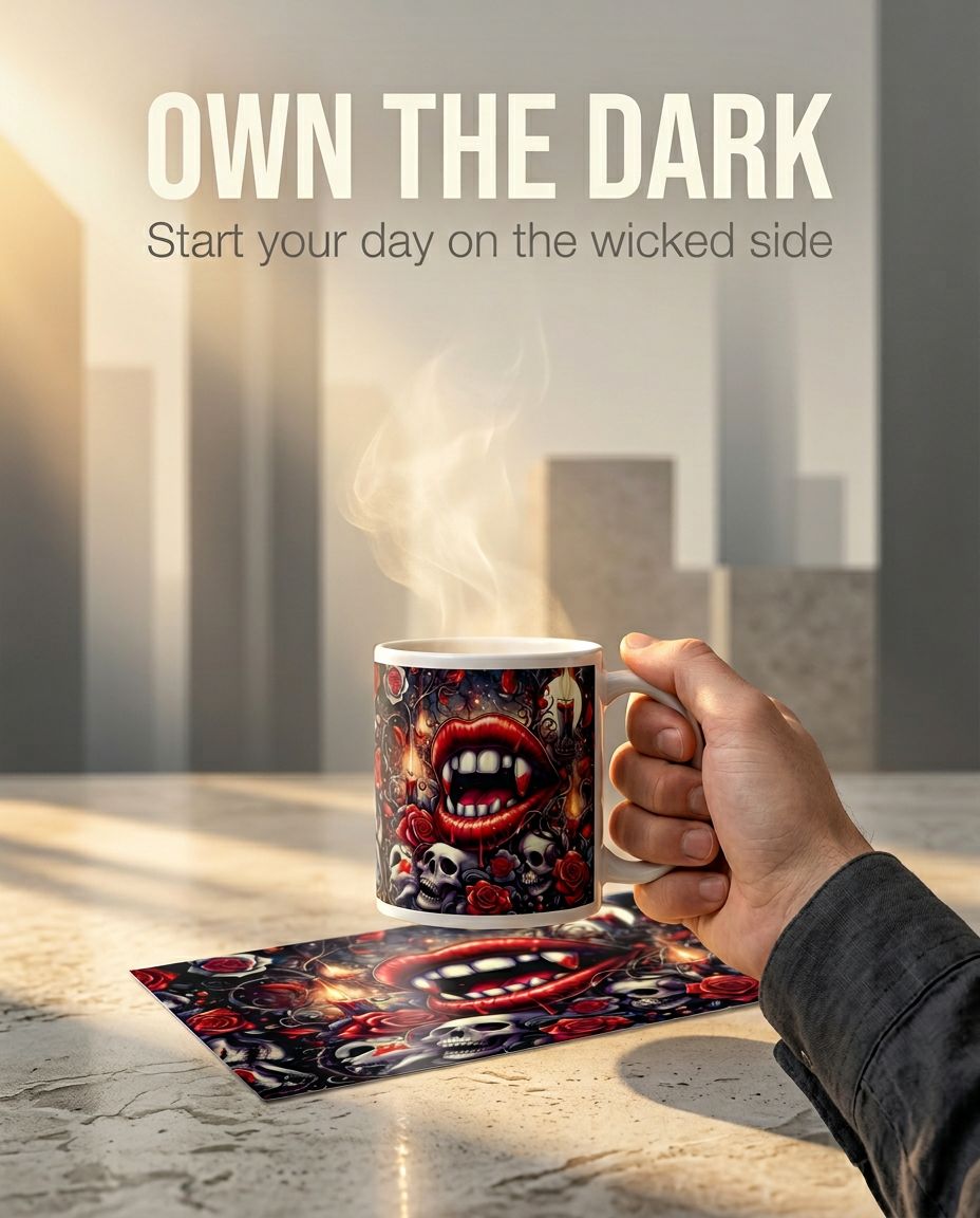 White Mug with Vampire Inspired Print