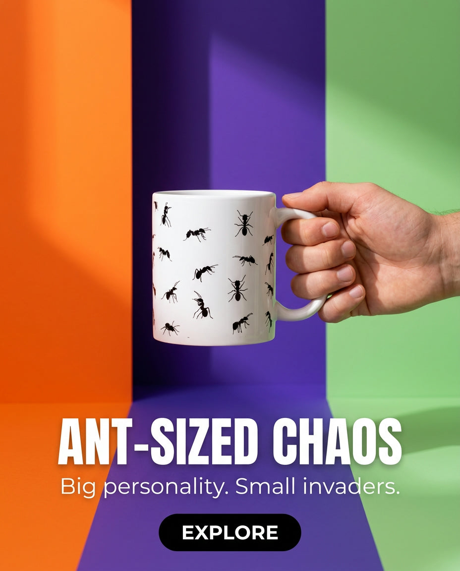 White Mug with Funny Ant Print