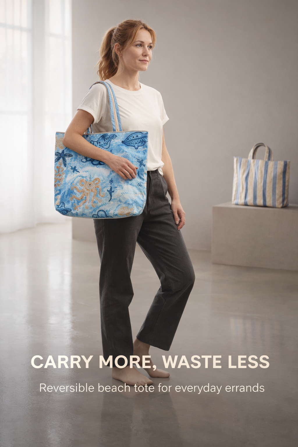 Reversible Tote Bag with Beach Inspired Design