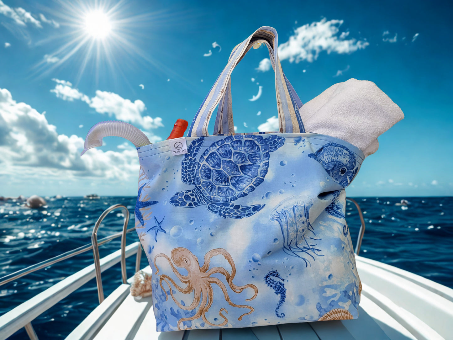 Reversible Tote Bag with Beach Inspired Design
