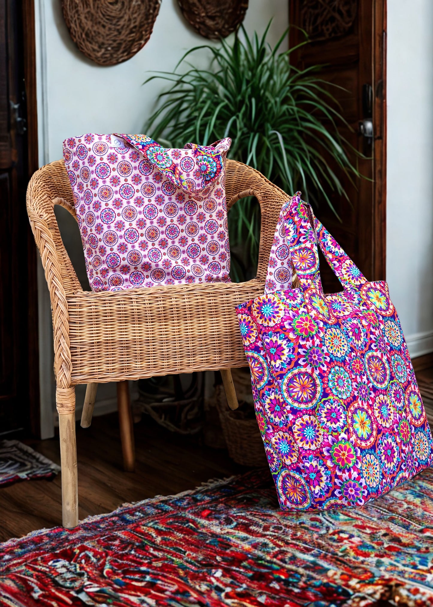 Reversible Tote Bag with a Colorful Boho Pattern