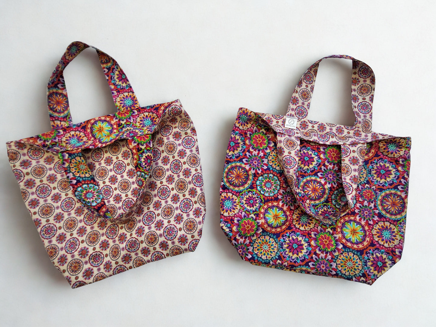 Reversible Tote Bag with a Colorful Boho Pattern
