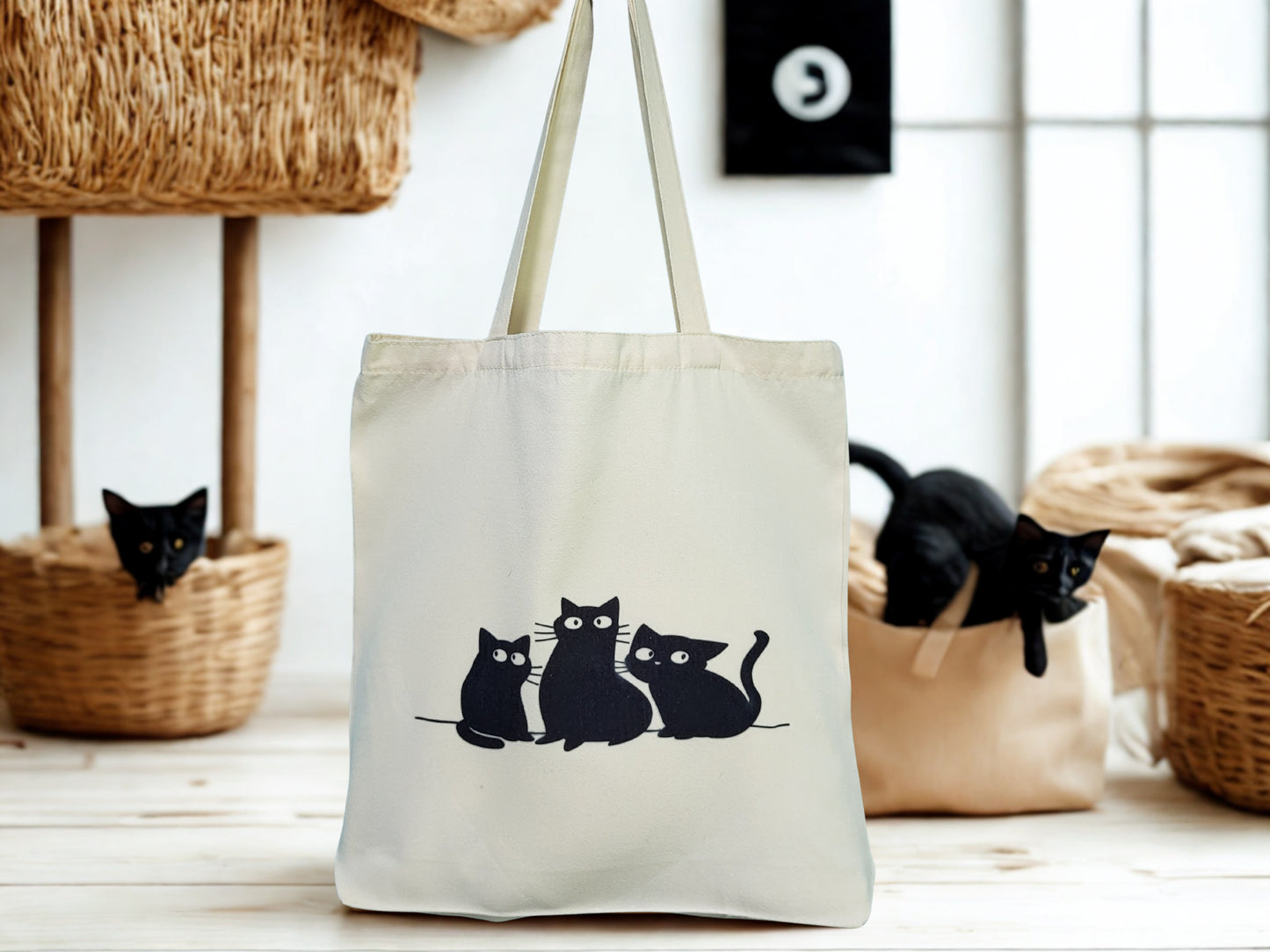 Tote Bag with a Whimsical Cat Print