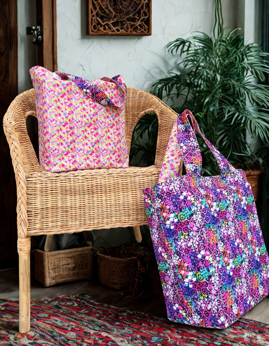 Reversible Tote Bag with a Colorful Flower Pattern