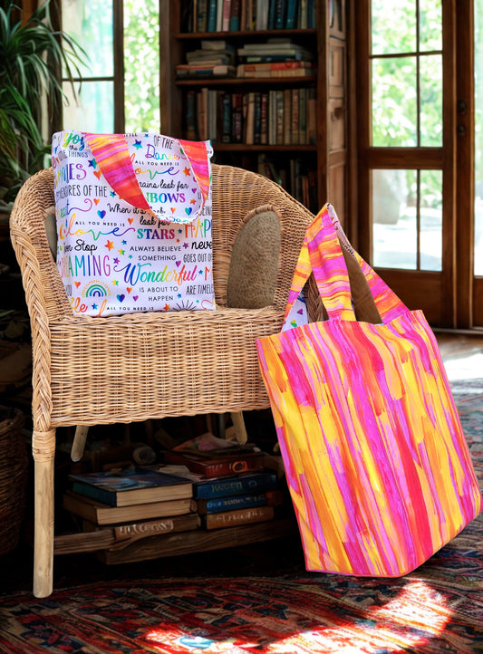 Reversible Tote Bag with an Inspirational Quotes Pattern