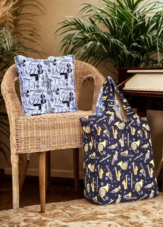 Reversible Tote Bag with a Musical Inspired Pattern