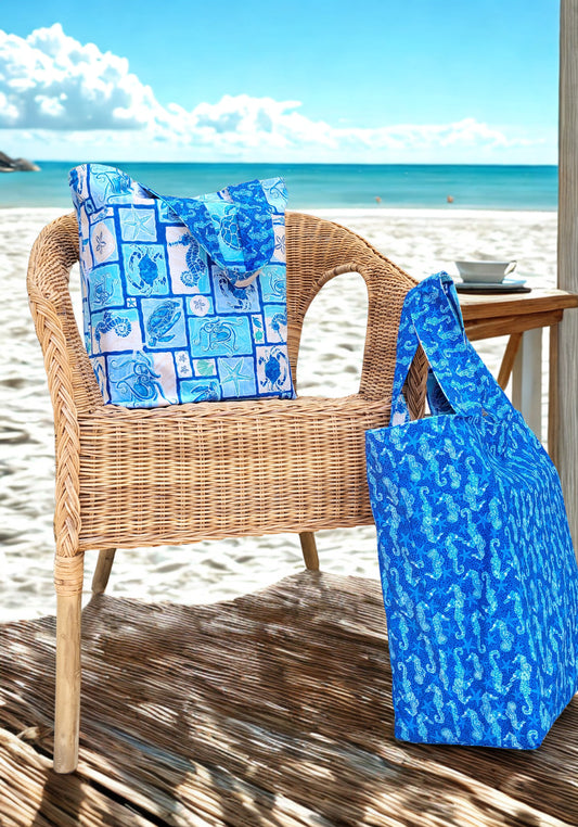 Reversible Tote Bag with an Ocean Inspired Pattern