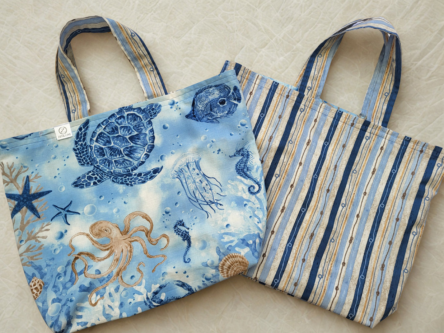 Reversible Tote Bag with Beach Inspired Design