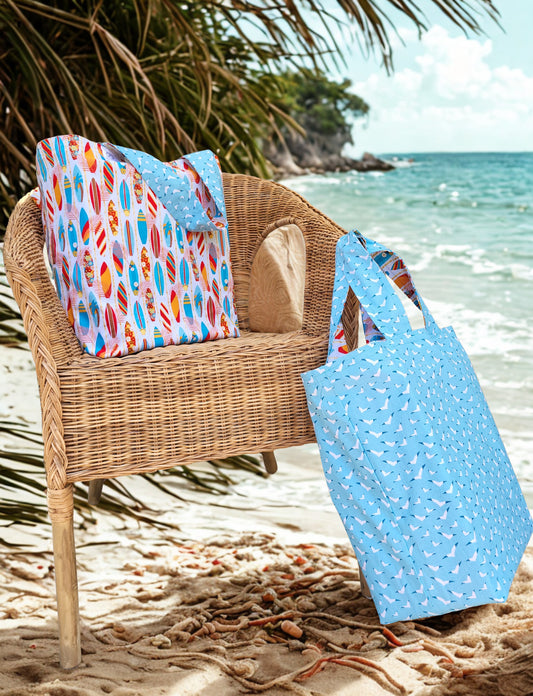 Reversible Tote Bag with a Surf Inspired Pattern