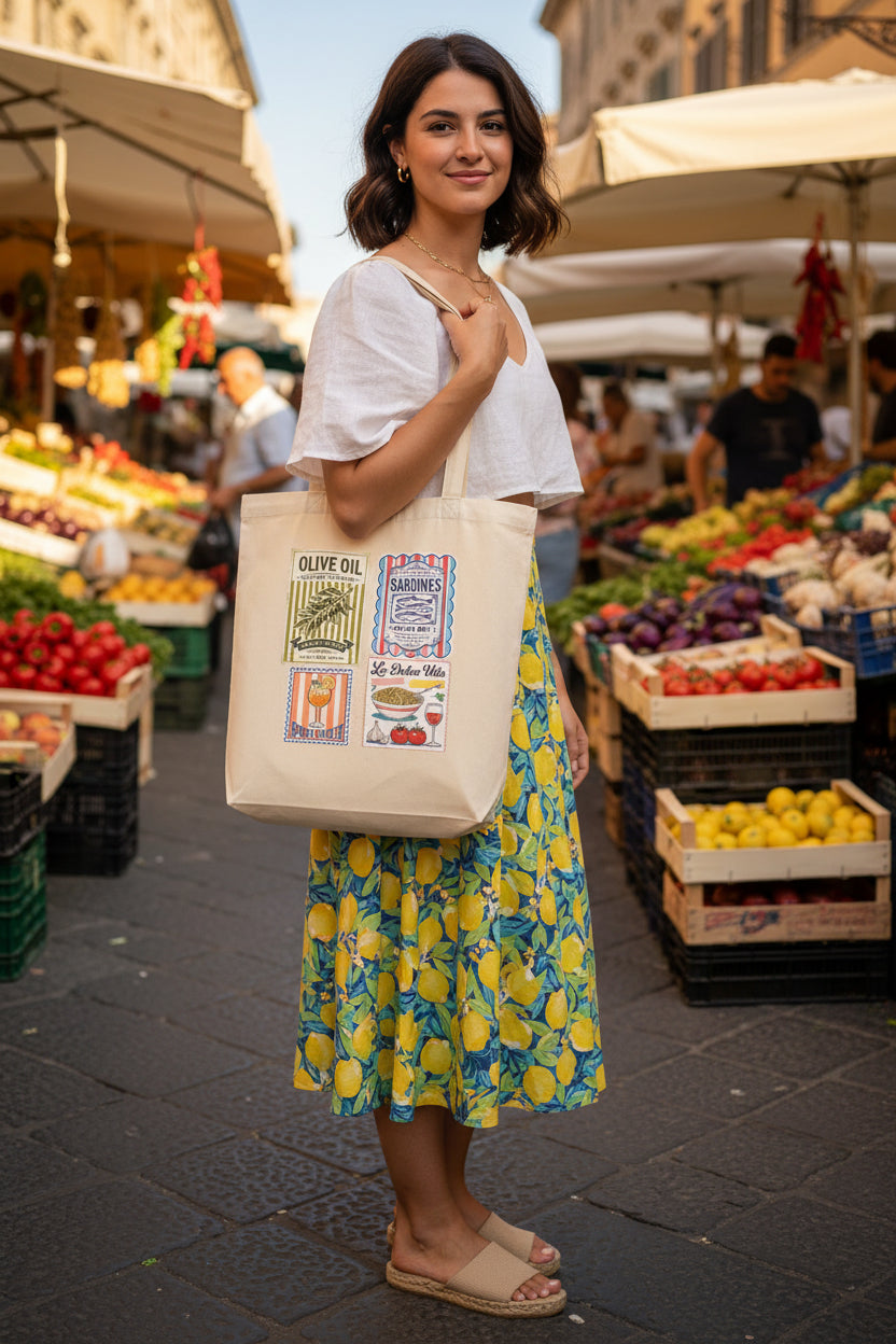 Eco Tote Bag with Food Poster Print