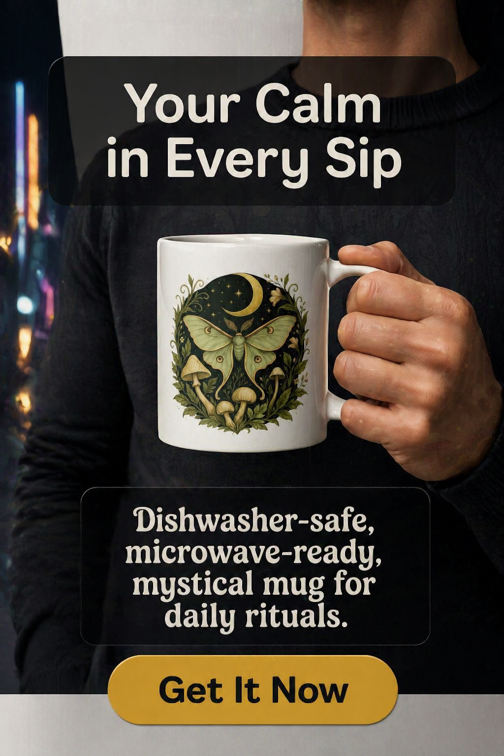 White Mug with Mystical print