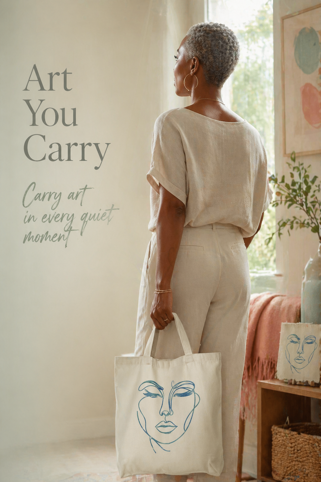 Tote Bag with a Woman's Face Print