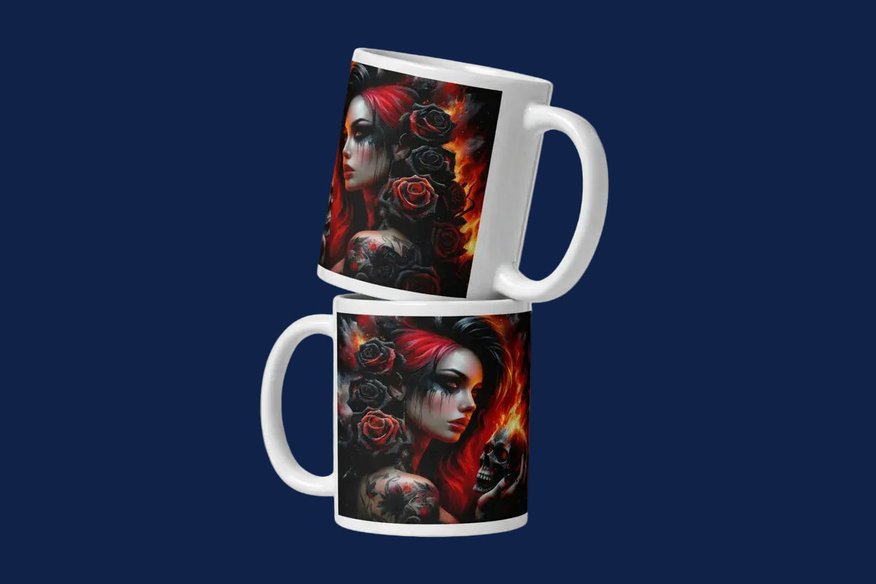 White Mug with Gothic Print
