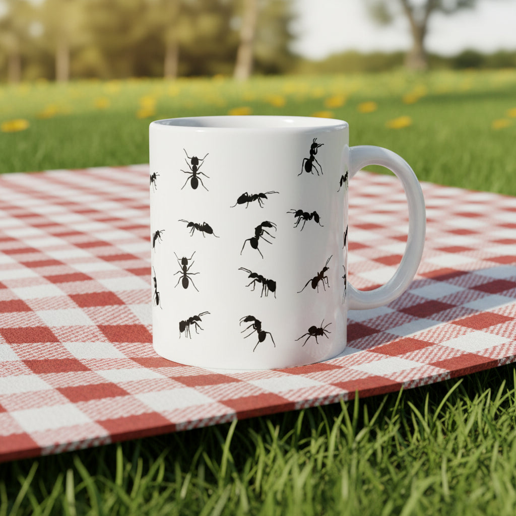 White Mug with Funny Ant Print
